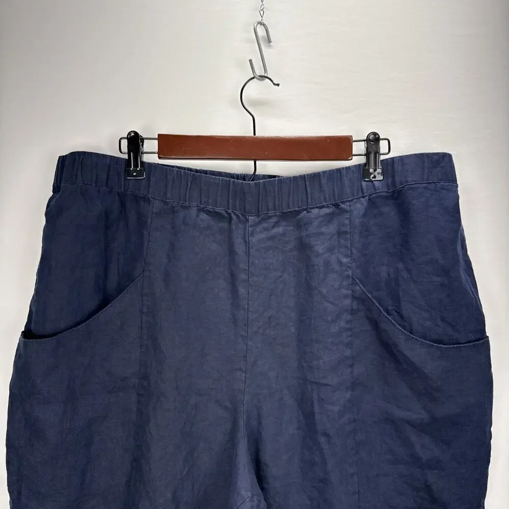 Quince Womens European‎ Linen Tapered Ankle Pants Size XL Deep Navy Minimalist